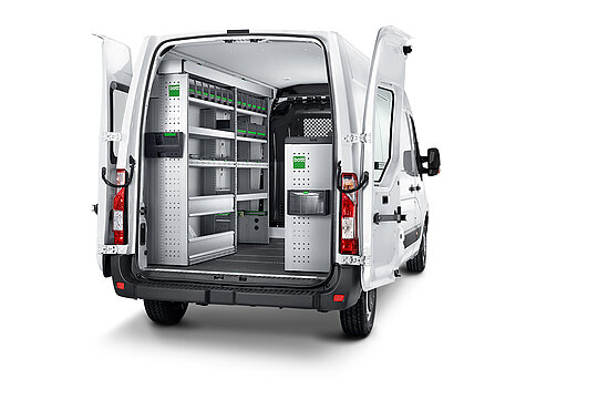 Opel Movano mit Bott-Fahrzeugeinrichtung von hinten rechts
